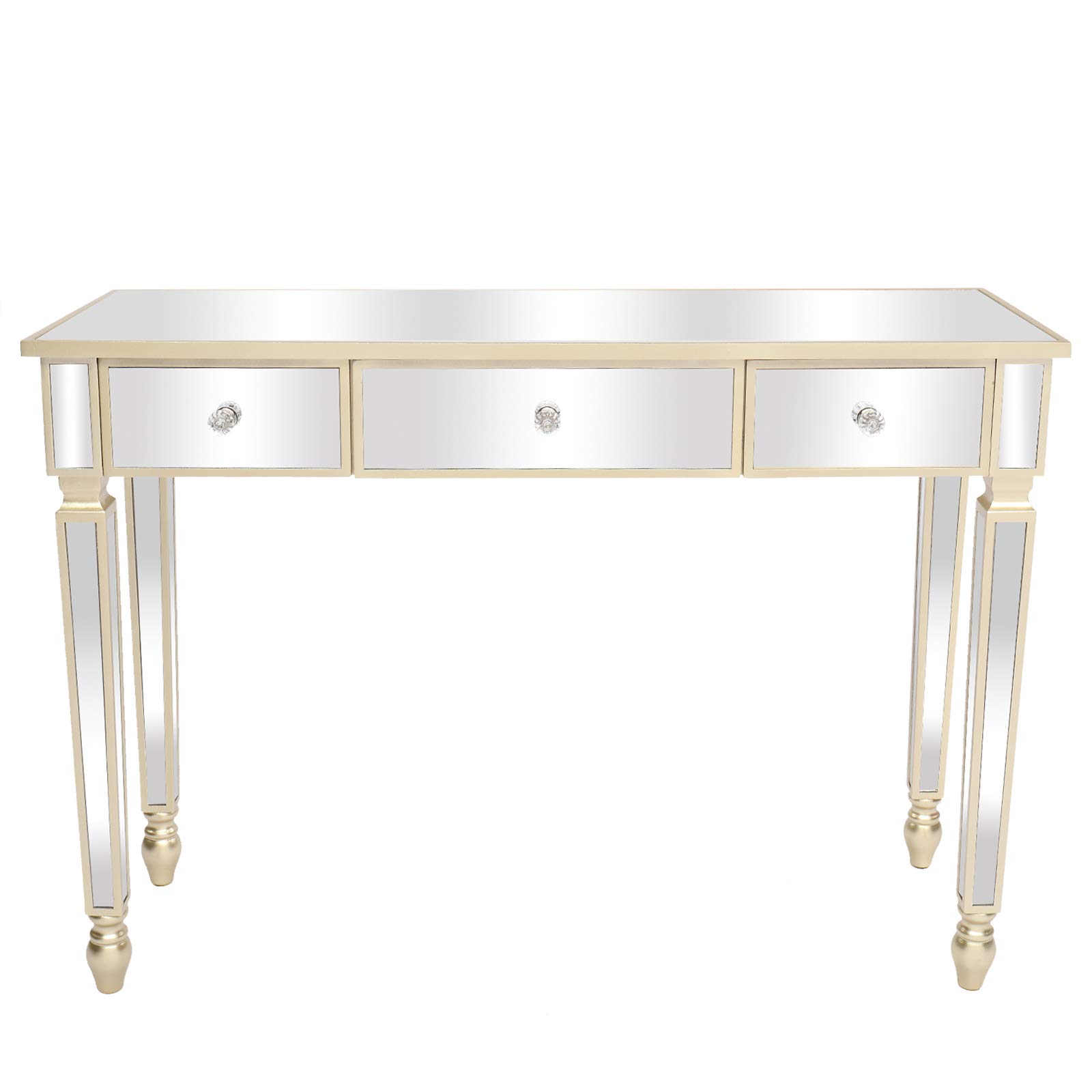 Exquisite FCH 3-Drawer Mirror Dressing Table with Stool - Vanity Makeup Desk for Bedroom, Living Room & Entryway | Modern Console Table with Storage