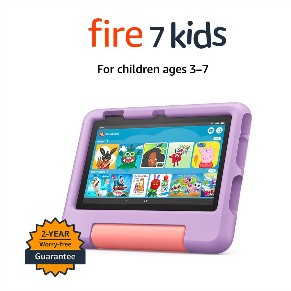 Fire 7 Kids Tablet 16GB Purple - Durable & Parental Control | NuPro Zipper Sleeve Purple/Pink | Perfect for Learning & Travel