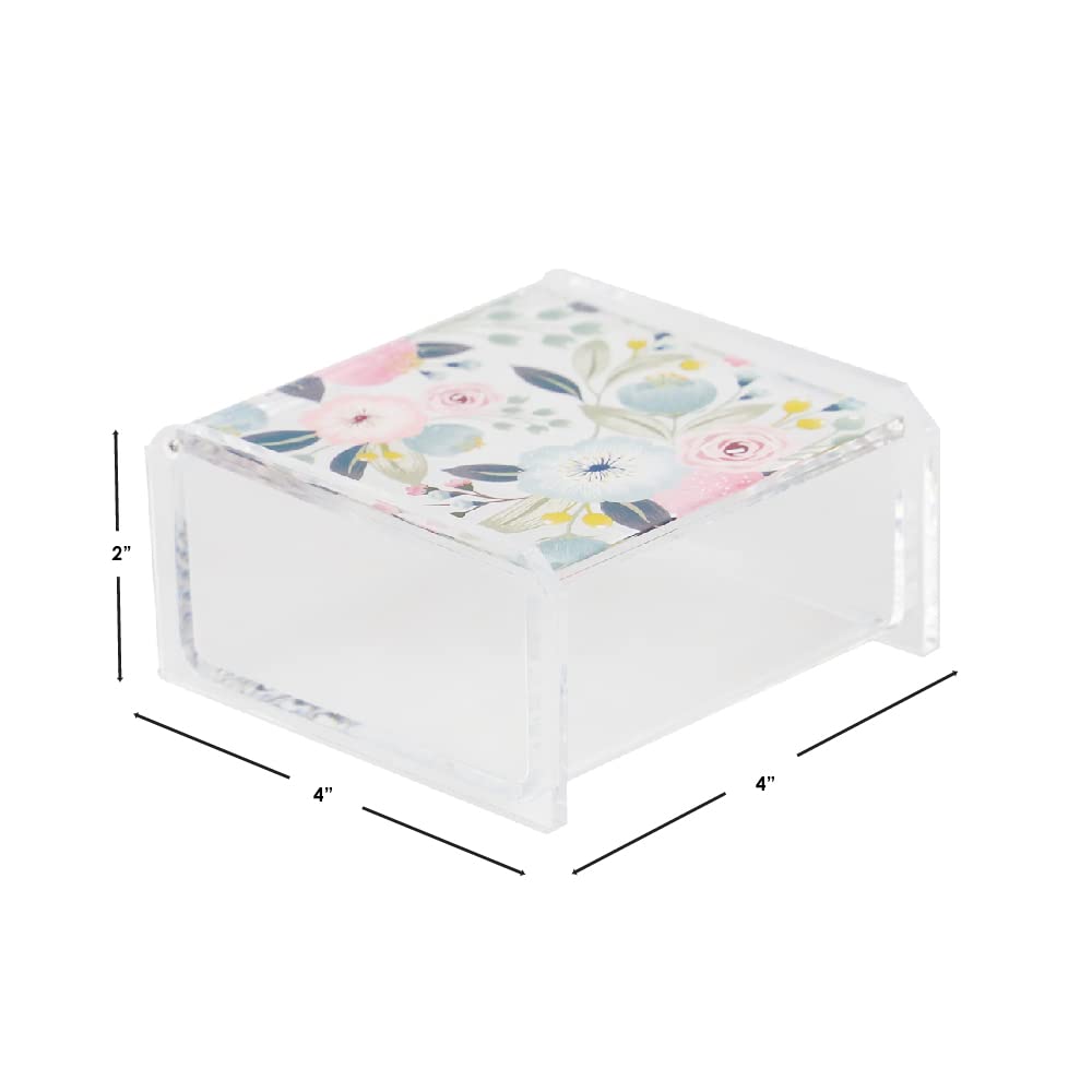 Floral Print Small Plastic Storage Box with Hinged Lid - Cosmetic & Jewelry Organizer for Nail Polish, Eyeshadow & Accessories | Perfect for Bedroom, Bathroom Vanity & Cabinet Organization