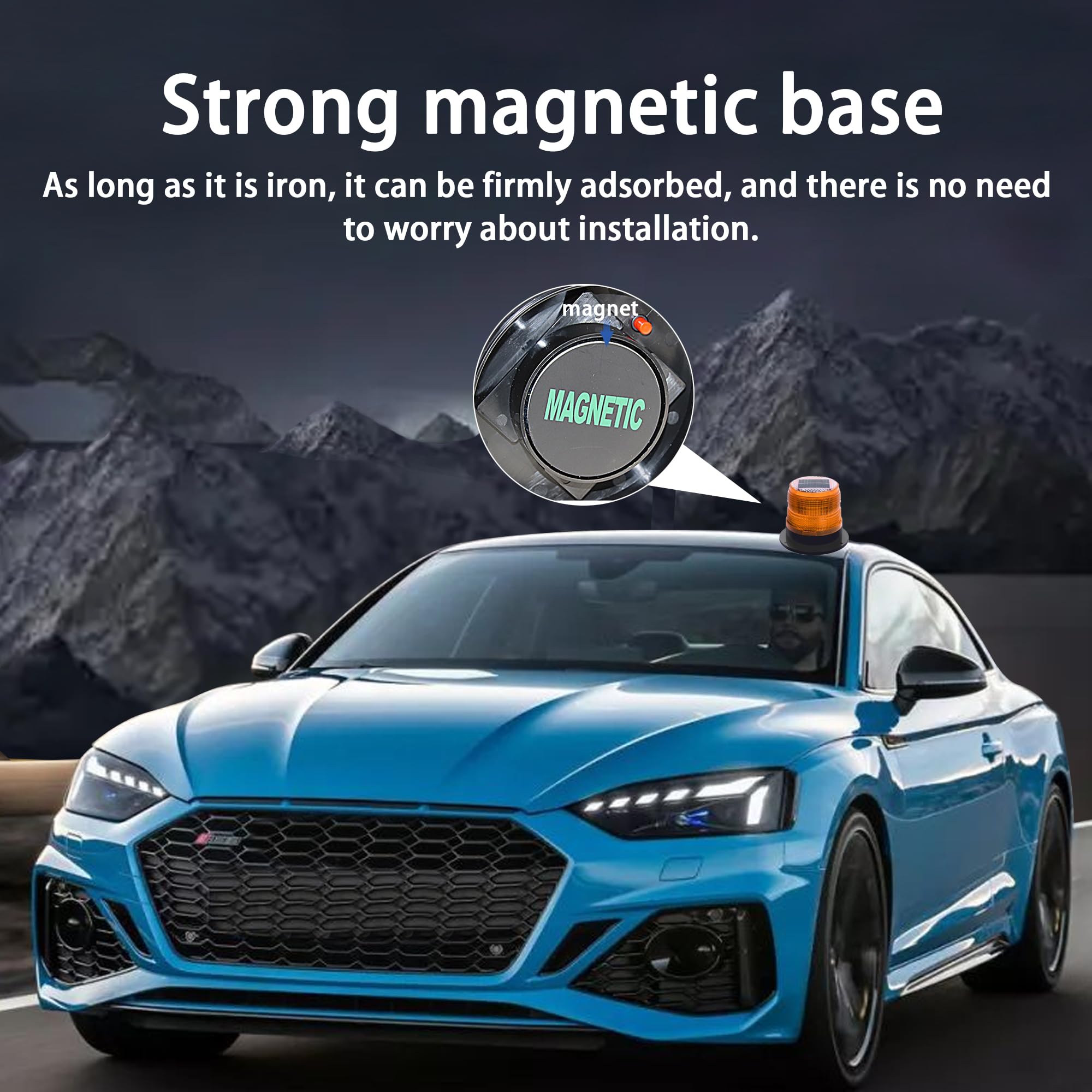 Solar Powered Magnetic Strobe Warning Light - Waterproof LED Flash Light with Strong Magnetic Base for Construction, Traffic, Factory Safety - Yellow Emergency Beacon for Road Work, Hazard Zones & Night Visibility