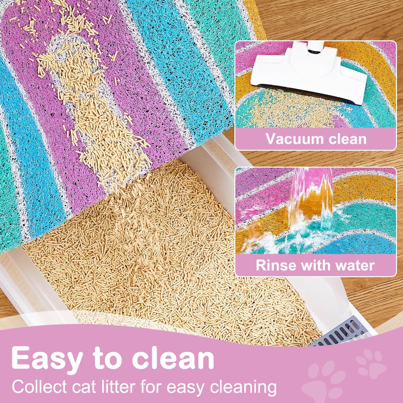 Premium Non-Slip Waterproof Cat Litter Mat - Soft Washable Litter Box Mat with Trapping Design, Easy to Clean for Cats & Kittens (Rainbow Color) - Perfect for Litter Box Areas, Pet Feeding Stations & Home Protection