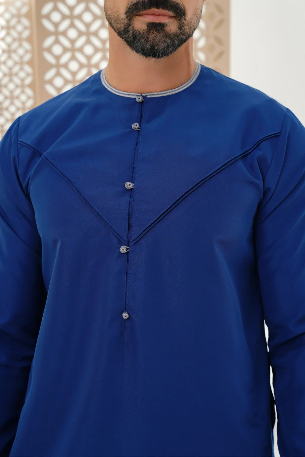 Premium Emirati Faris Thobe Jubba for Men - Ocean Blue Traditional Arabic Robe - Perfect for Eid, Weddings & Special Occasions