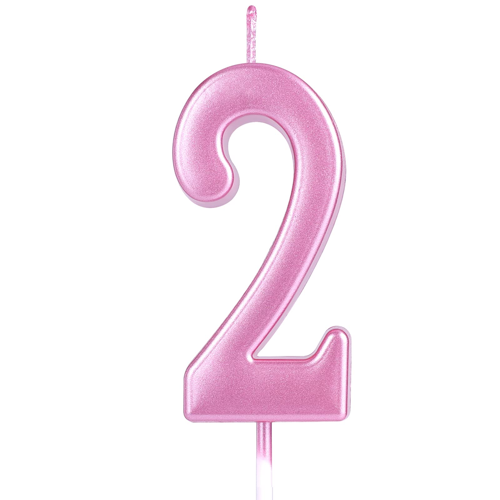 AIEX 2.76 Inch/7cm Pink Number 2 Cake Candles - Birthday Wedding Anniversary Party Toppers - Perfect for Birthday Cakes, Cupcakes, and Celebration Desserts