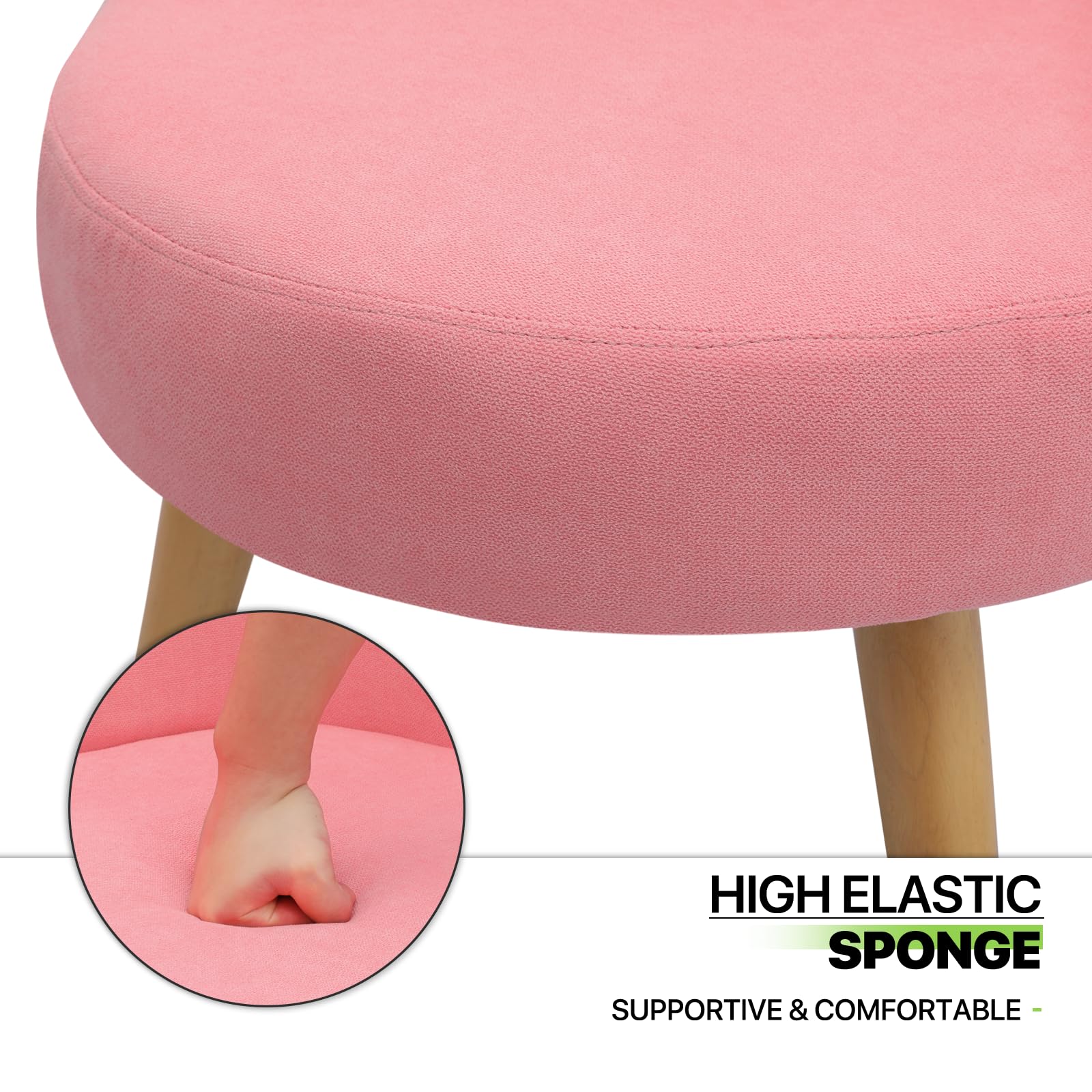 Magshion Velvet Vanity Chair with Back & Wooden Legs - Pink Accent Makeup Chair for Bedroom | Cute Linen Single Chair for Dressing Table, Girls Room Decor & Home Beauty Station