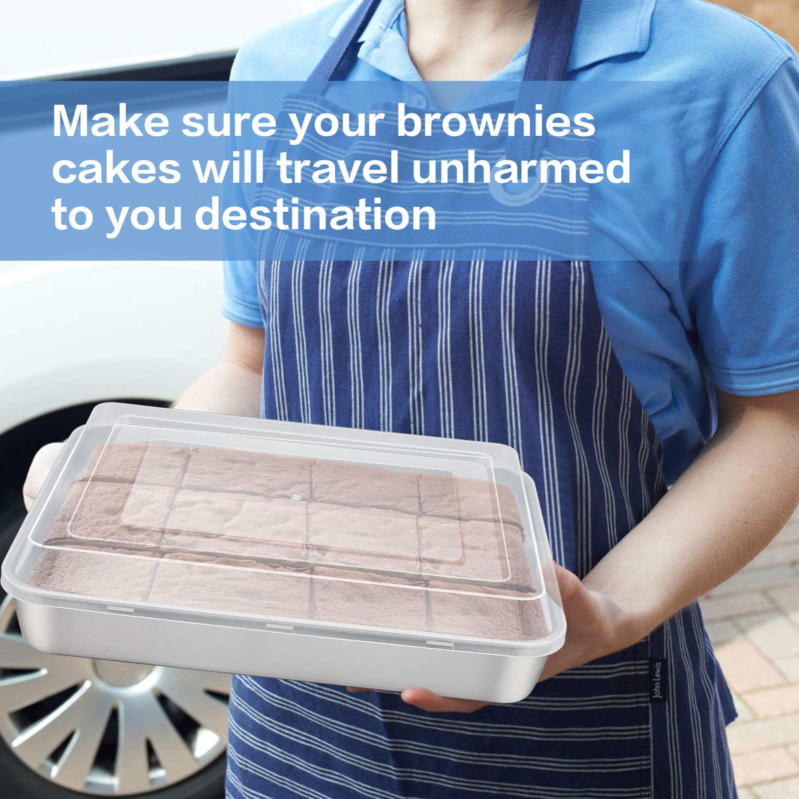 E-far Stainless Steel Baking Pan with Lid - 12.3 x 9.75 x 2 Inch Rectangular Cake Pan for Baking Cakes, Brownies, Casseroles | Non-Toxic, Heavy Duty & Dishwasher Safe Bakeware | Perfect for Home Baking, Parties & Holiday Cooking