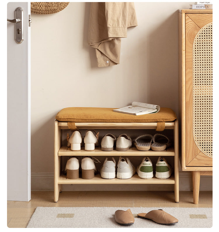 Solid Pine Wood Shoe Bench - 3-Tier Rustic Entryway Shoe Rack with Storage Shelf | Perfect for Mudroom, Hallway & Closet Organization (Natural Wood Finish)