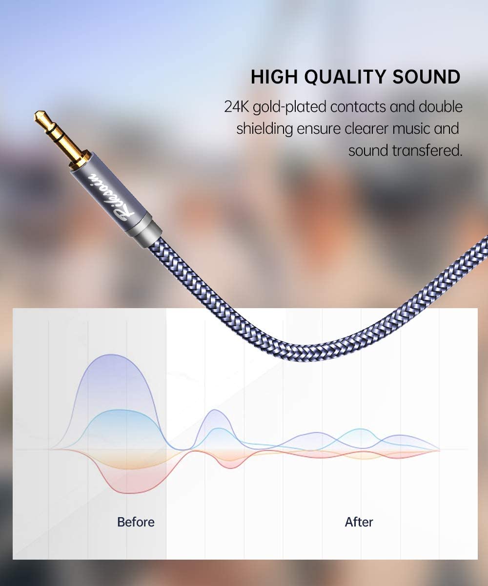 Premium 3.5mm Male to Male Aux Cable - Shielded Hi-Fi Audio Cable with Nylon Braiding for Crystal Clear Sound | Compatible with Headphones, Car Stereos, Echo Devices, Speakers, Android Phones & Home Audio Systems (4ft/1.2m, Grey) | Perfect for Road Trips, Home Entertainment & Gym Workouts