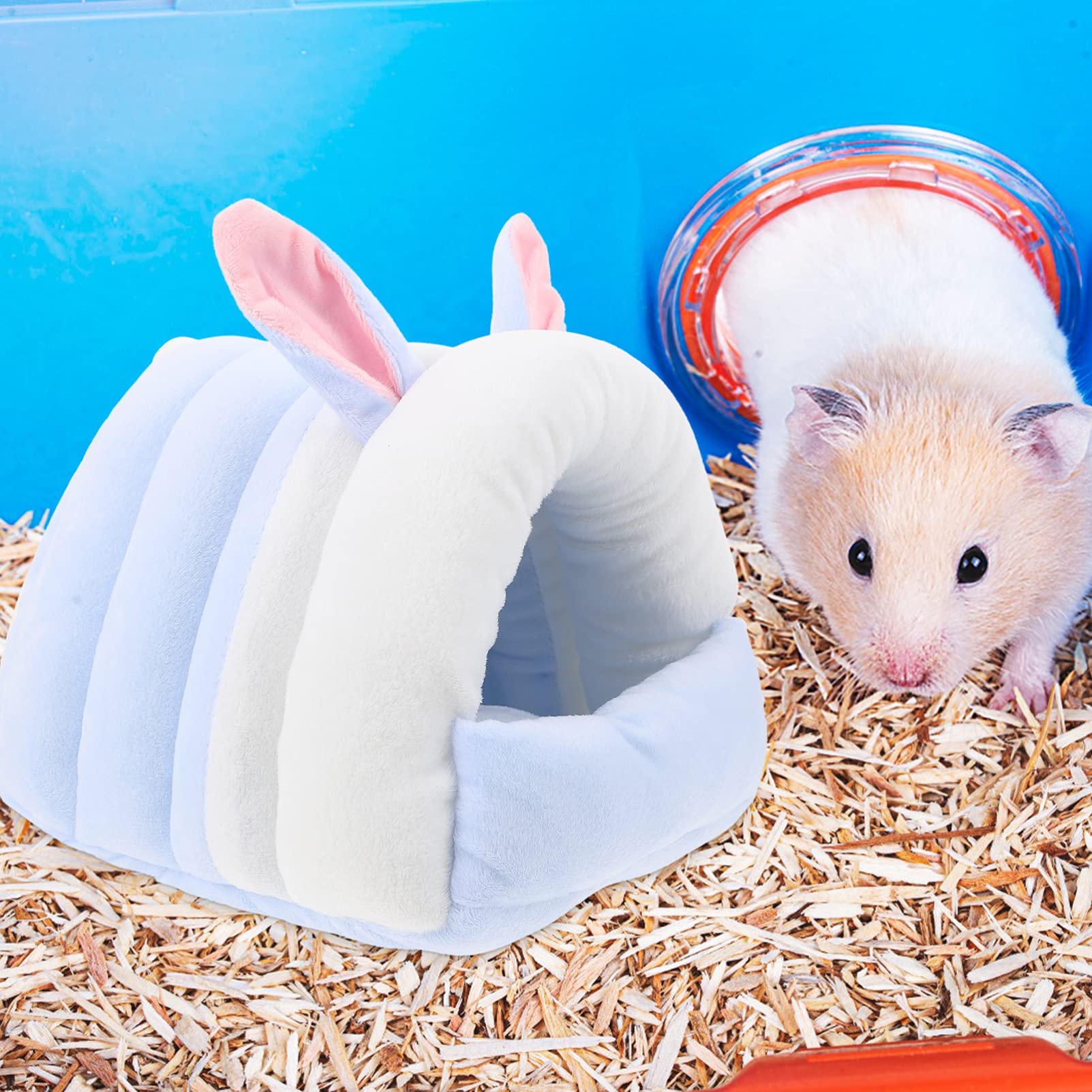 Balacoo Hamster Nest - Warm Hanging Bed & Hideout for Small Pets, Plush Hammock with Stuffed Bunnies, Cozy Cotton House for Hamsters, Gerbils & Mice - Perfect for Winter Warmth & Cage Comfort