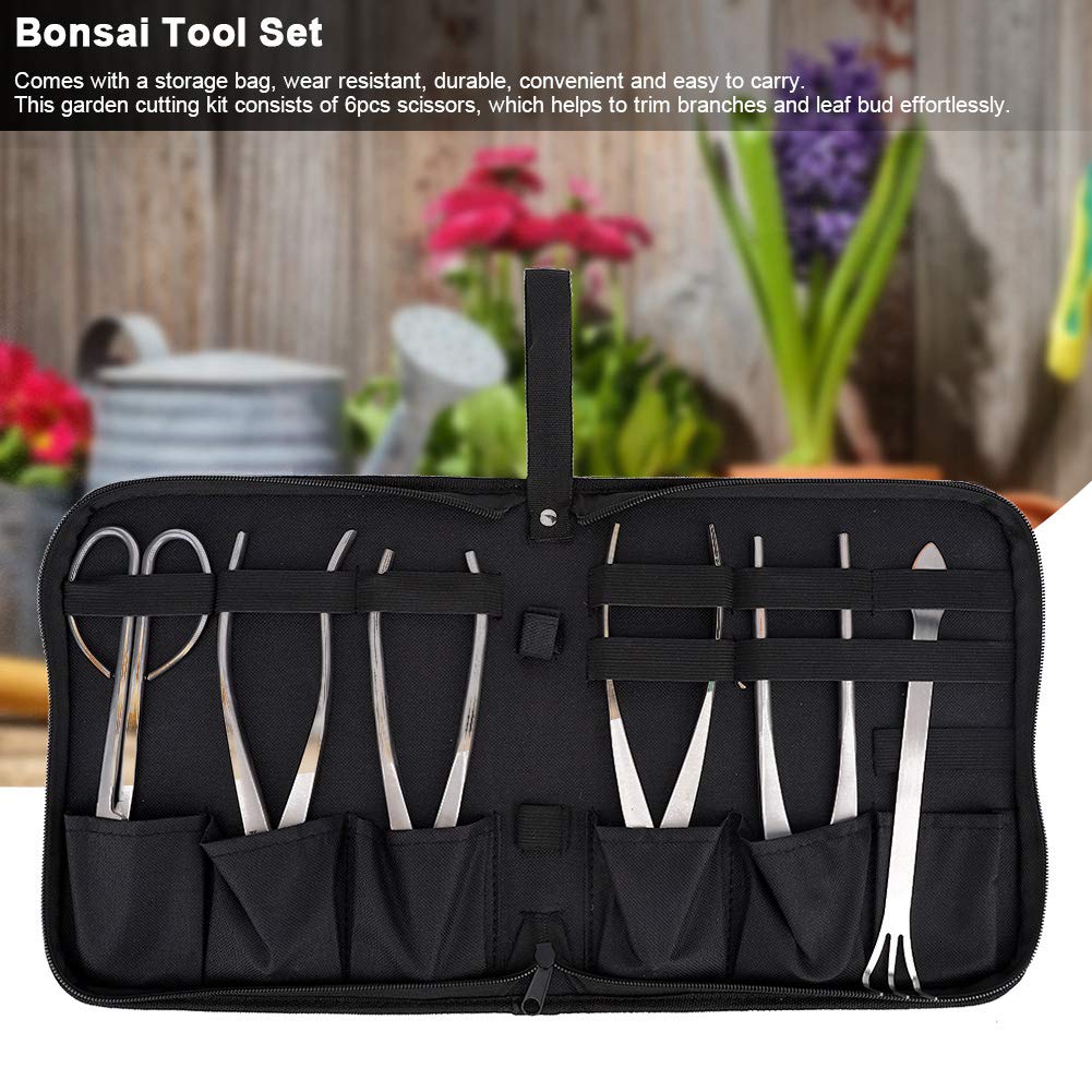 6-Piece Bonsai Tools Set - Stainless Steel Gardening Kit with Storage Bag for Trimming, Pruning & Soil Loosening - Perfect for Bonsai, Succulents & Fruit Trees - Indoor/Outdoor Plant Care Essential