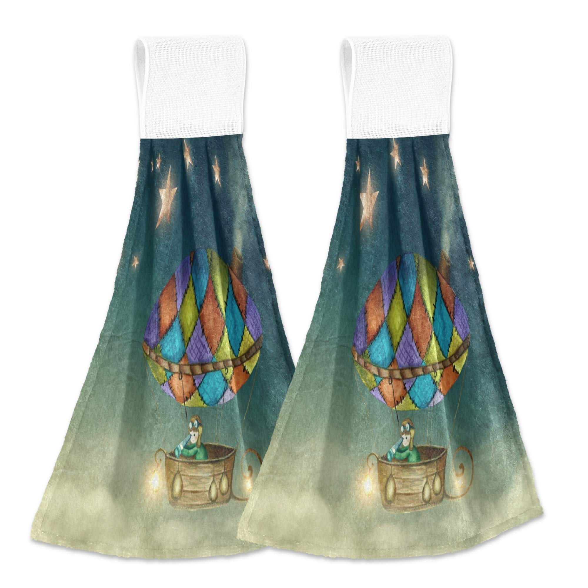ASLSIY Fast Drying Kitchen Towels Set of 2 - Absorbent Hot Air Balloon Star Sky Pattern Dish Tea Towels for Bathroom, Gym & Home Decor - Perfect for Cooking, Cleaning and Hand Drying