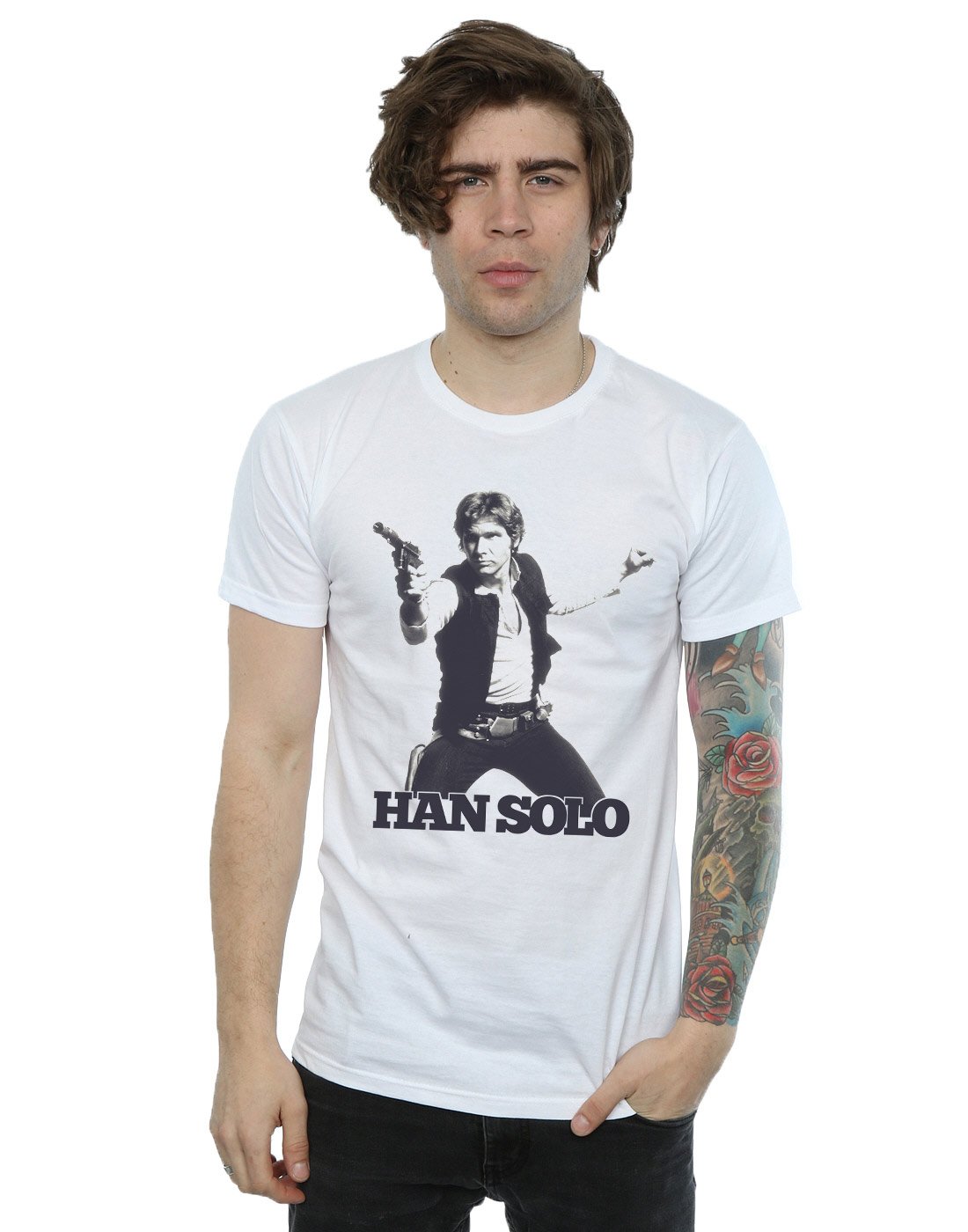 Star Wars Han Solo Retro Photo T-Shirt for Men - White Large Size - Casual Wear, Cosplay & Gift for Fans