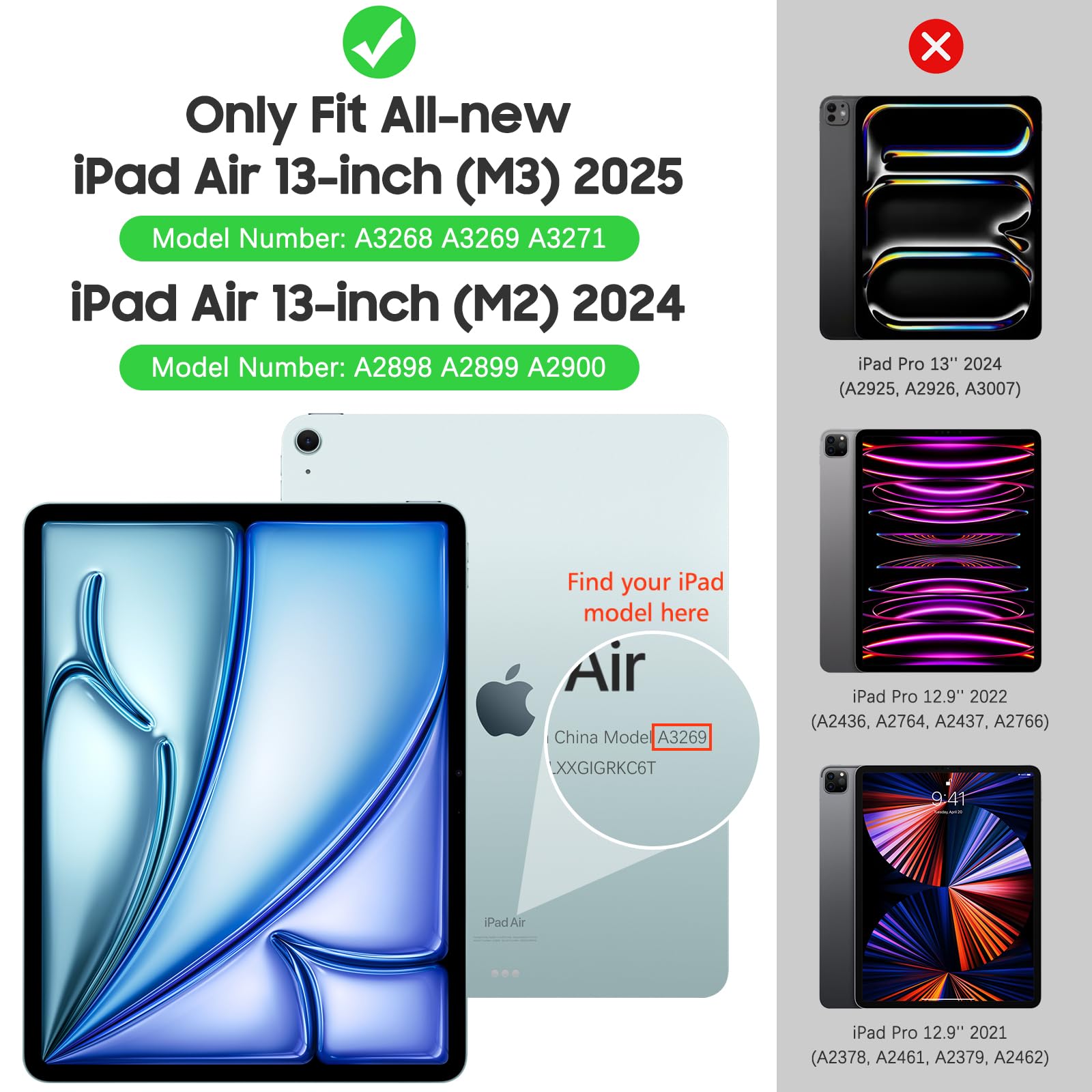 MoKo iPad Air 13 inch Case (2024/2025 M2/M3 Models) - Slim Protective Cover with Frosted Translucent TPU Back, Auto Wake/Sleep & Touch ID Support - Perfect for Work, Travel & Everyday Use - Black