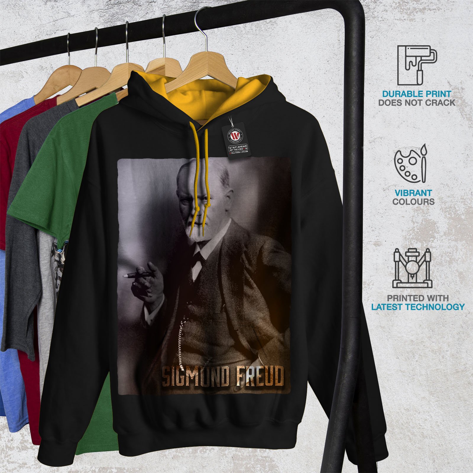Wellcoda Sigmund Freud Contrast Hoodie for Men - Psychoanalysis Themed Hooded Sweatshirt | Perfect for Psychology Enthusiasts, College Students & Unique Gift Ideas