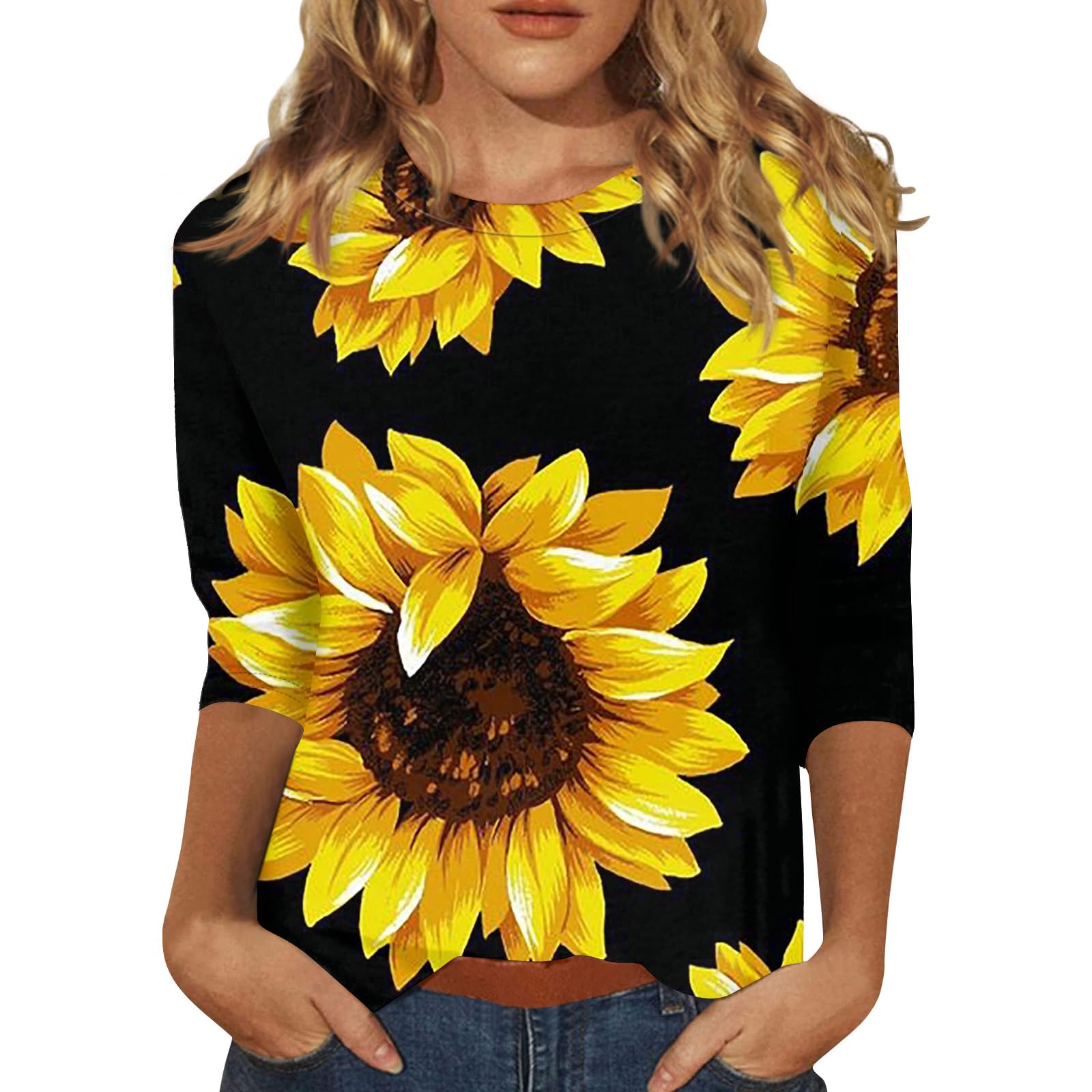 Women's 3/4 Sleeve Casual Summer Tops - Loose Fit Crewneck Blouse for Work, Date & Vacation | Breathable Comfort Tee Shirt for Warm Weather Outfits