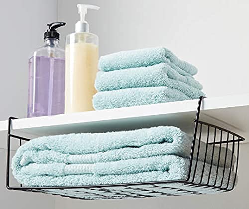 Tebery 2 Pack Black Under Shelf Wire Baskets - Kitchen & Office Storage Organizer