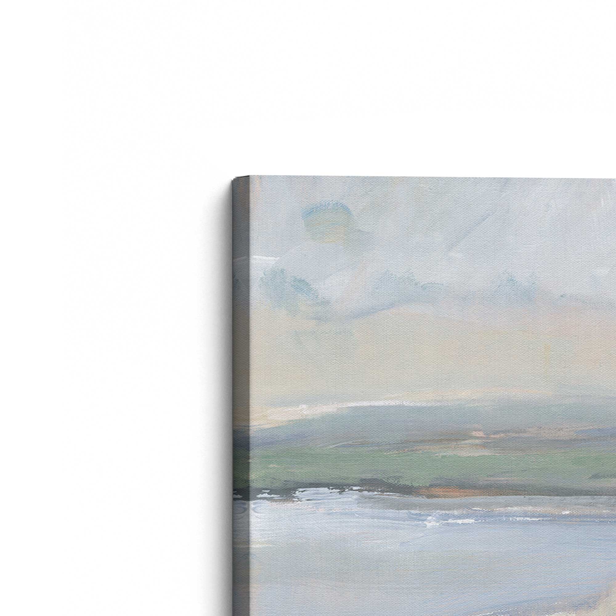 Set of 2 Canvas Wall Art Prints - Hazy Beach at Dawn Landscape Painting for Living Room, Bedroom & Office Decor