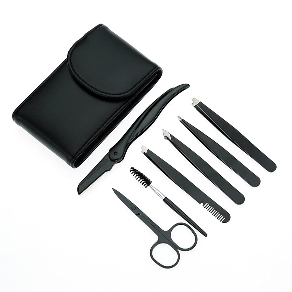 7-Piece Stainless Steel Eyebrow Trimmer Set - Professional Eyebrow Tweezers, Scissors & Grooming Tools Kit for Perfect Eyebrow Shaping at Home or Salon