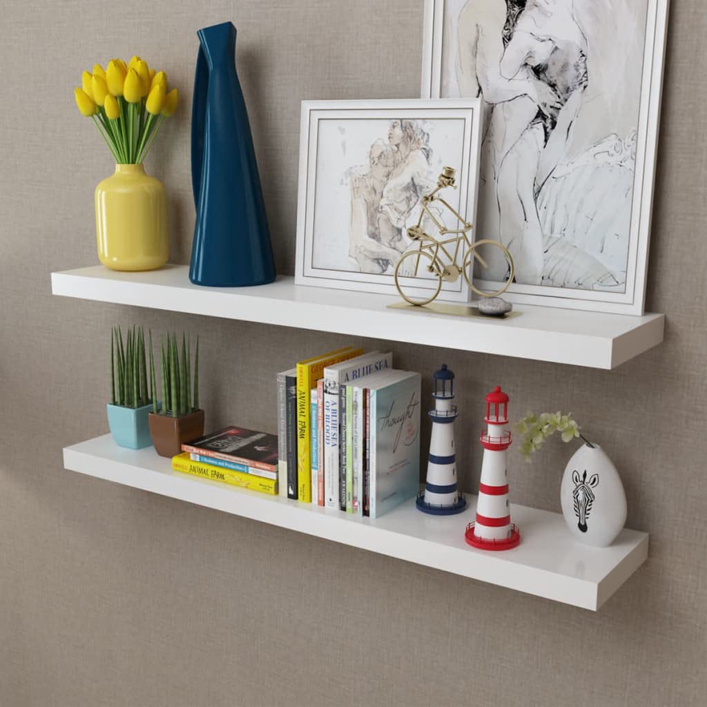 CHARMMA 2-Piece Floating Wall Shelf Set - Modern MDF Wall Mounted Storage Shelves for Books, DVDs, Decor - Perfect for Living Room, Bedroom & Kitchen - 39.4
