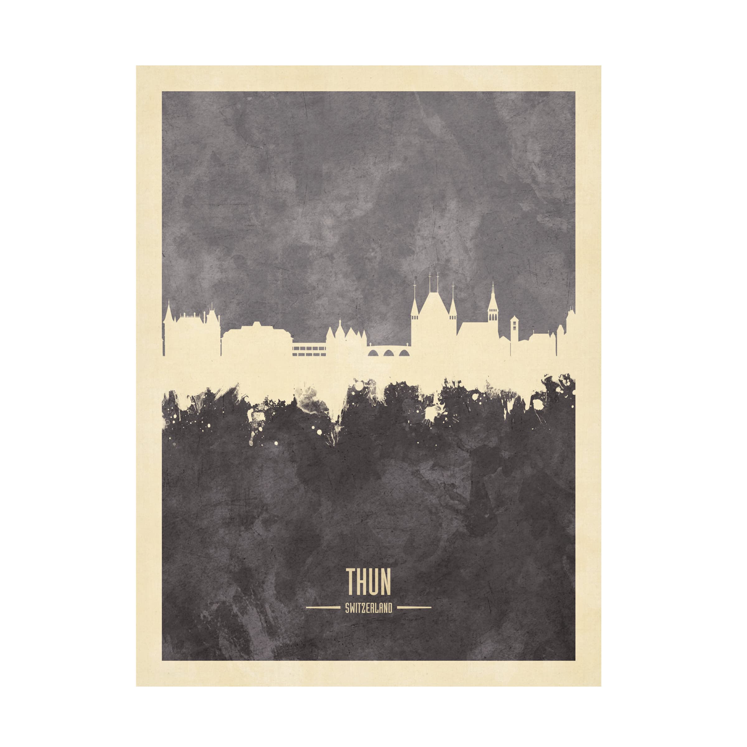 Michael Tompsett 'Thun Switzerland Skyline Gray' Canvas Wall Art Print - Premium Landscape Painting for Living Room, Bedroom & Office Decor