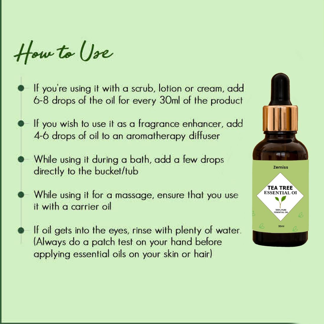 Zemiss 100% Pure Tea Tree Essential Oil for Skin, Hair & Acne Treatment - Natural Aromatherapy Oil for Clear Complexion & Soft Hair (3-Pack) - Perfect for DIY Beauty, Massage & Home Spa Relaxation