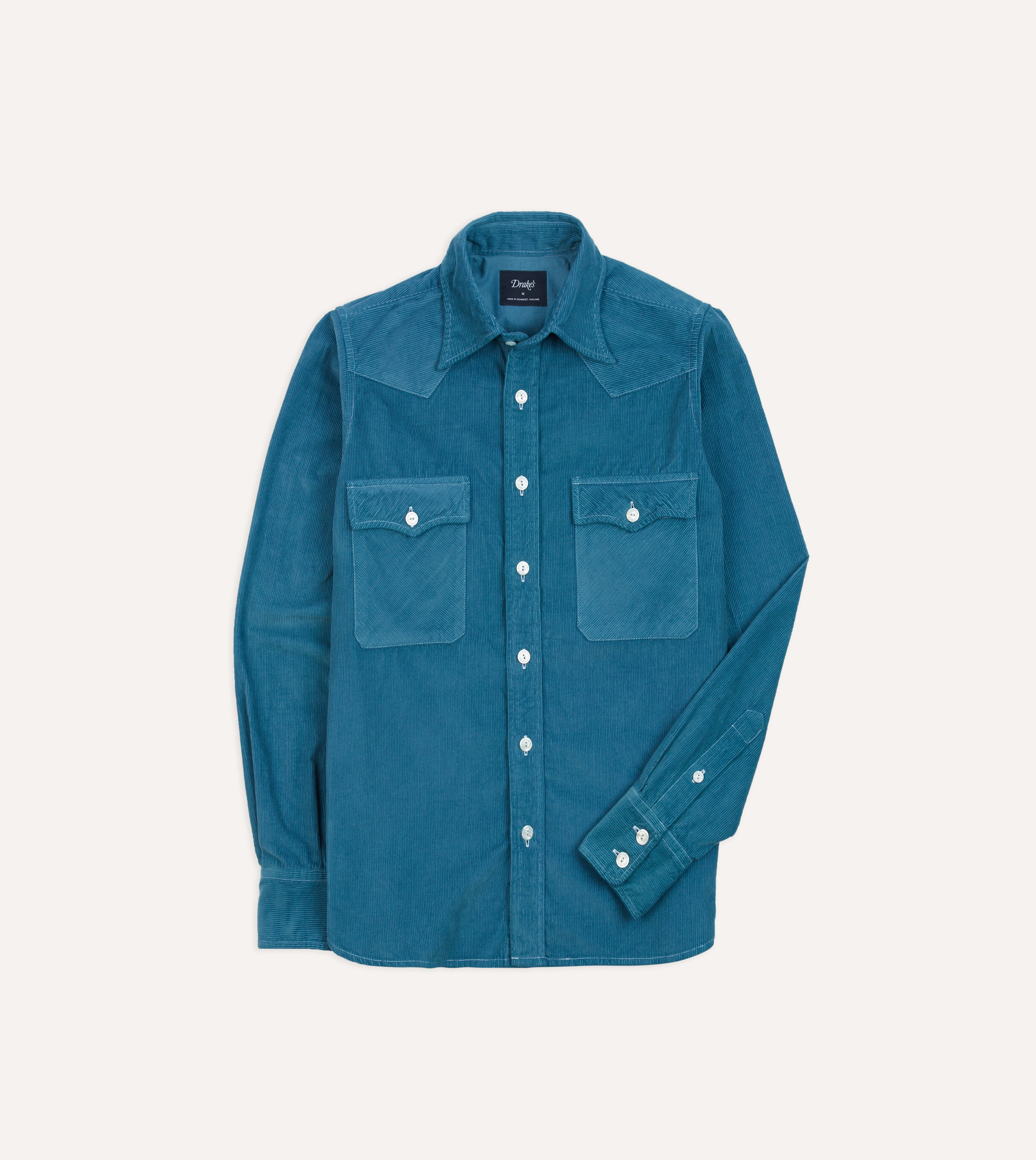 Stylish Turquoise Corduroy Western Shirt with Two Pockets for Men - Perfect for Country Rides, Rodeos & Casual Outings