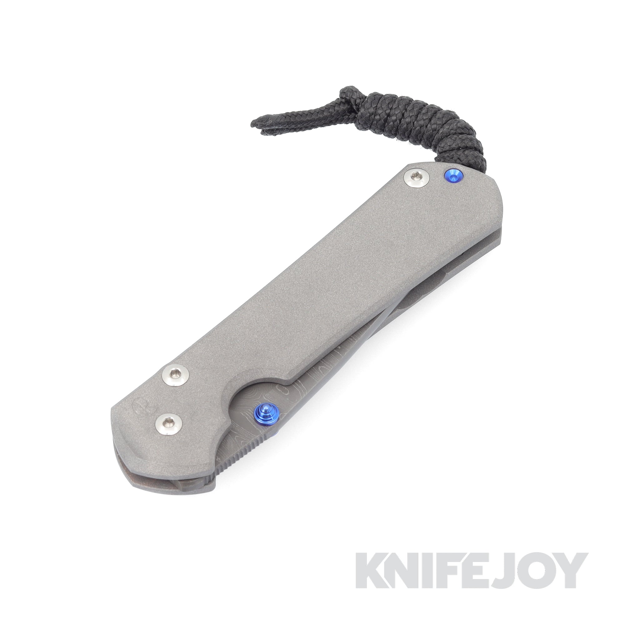 Chris Reeve Small Sebenza 31 Folding Knife - Ladder Damascus Drop Point Blade, Plain Titanium Handles with Double Blue Lugs - EDC, Outdoor, Camping & Survival Knife