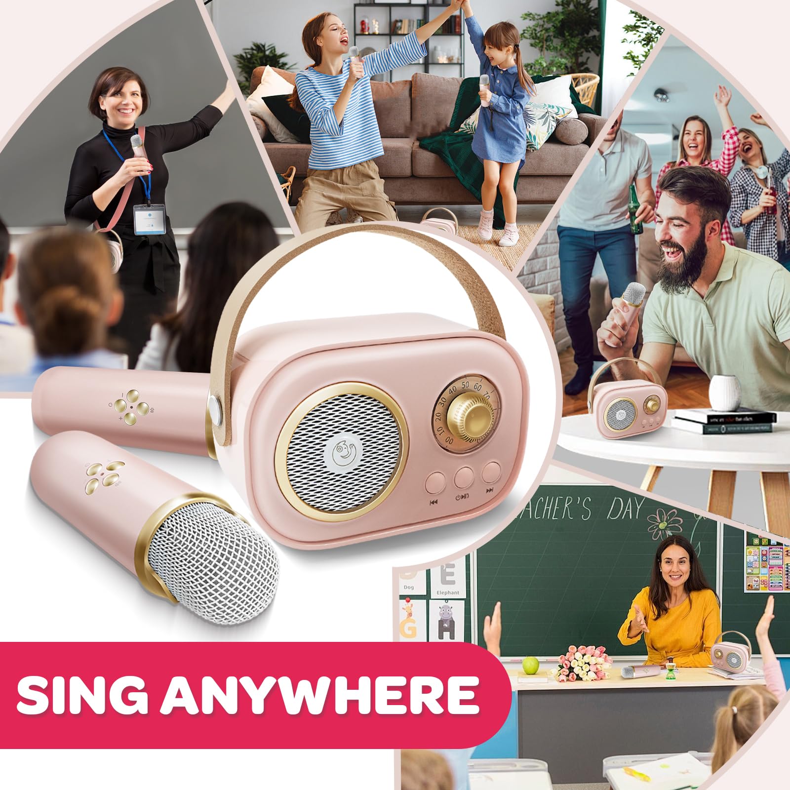 Best Kids Karaoke Machine with 2 Wireless Bluetooth Microphones - Portable Mini Singing Machine for Home & Parties (Pink) - Perfect for Birthday Gifts, Family Fun & Indoor Entertainment