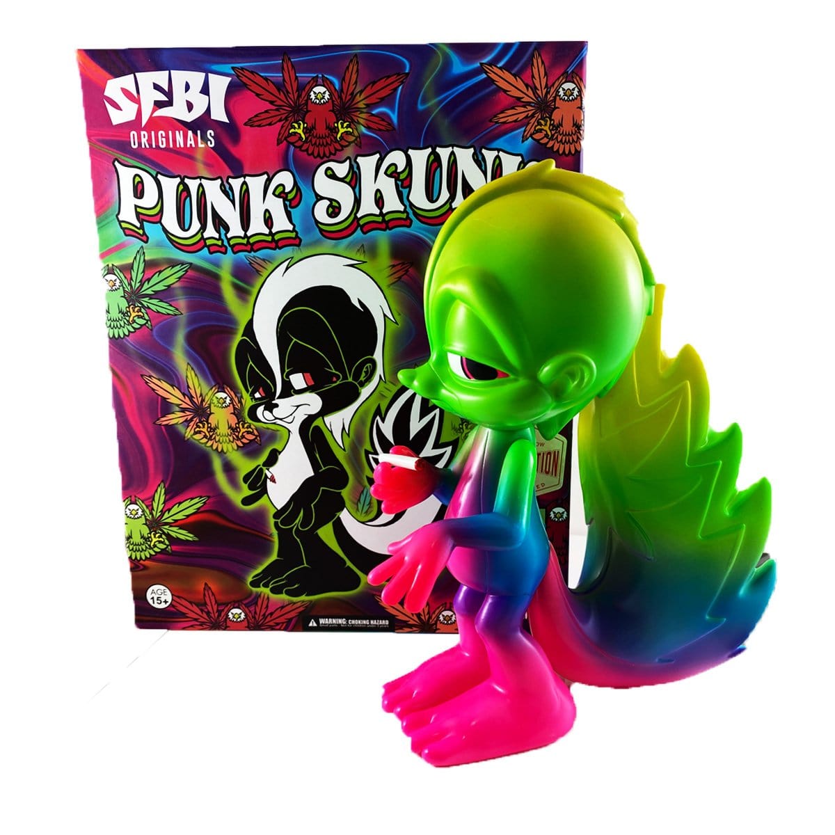SFBI Original x Ron English Punk Skunk Tie Dyed Rainbow Medium Figure - Pop Art Collectible for Home Decor, Office Display & Gift Giving