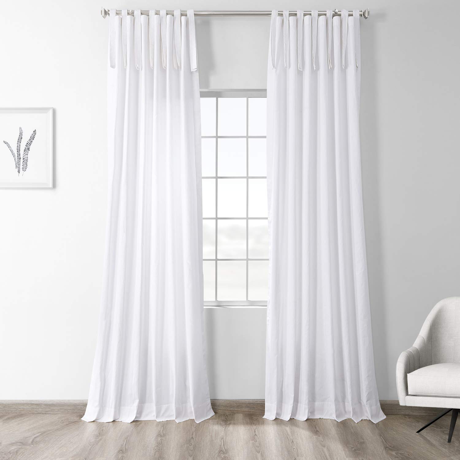 Premium Cotton Tie-Top Curtains for Living Room - 50x120 Inches (1 Panel) Whisper White - Light Filtering Window Drapes for Bedroom, Dining Room & Home Decor - HPD Half Price Drapes PRCT-S19B-120-TT
