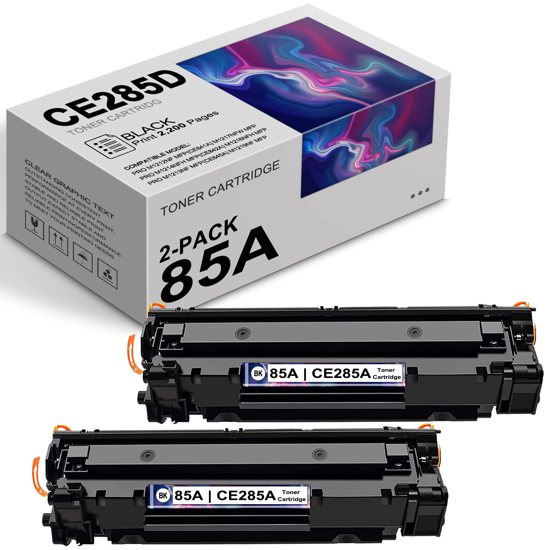 2-Pack 85A Black CE285D CE285A Compatible Toner Cartridge Replacement for HP Pro P1102 M1132 P1109w P1005 P1006 M1212nf MFP M1217nfw M1214nfh M1216nfh M1213nf M1219nf Printers - High Yield Printing for Home & Office Use - by STRONTONER
