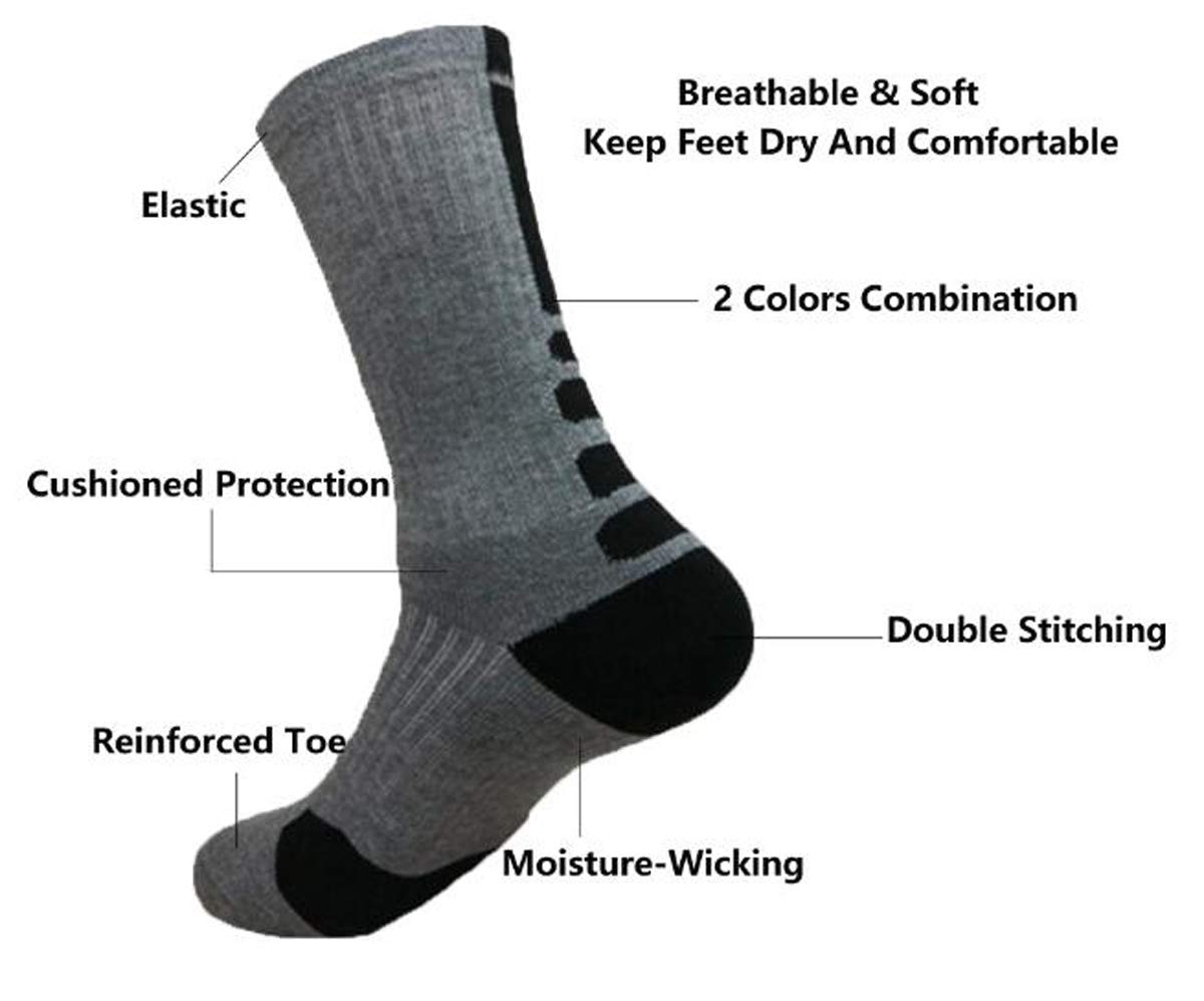 Best Basketball Socks for Men & Women - 4 Pack Thick Compression Crew Socks for Running, Sports & Outdoor Activities - Moisture Wicking Athletic Socks for Gym, Training & Basketball Games