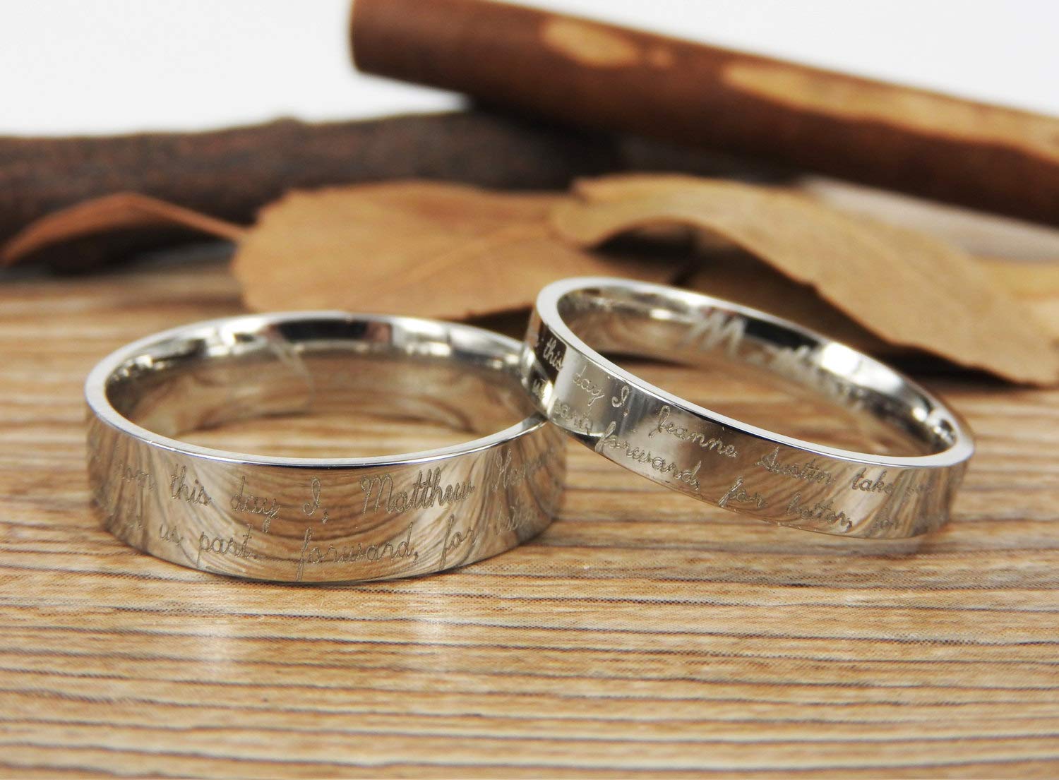 Titanium Wedding Rings Set for Couples - Matching His & Hers Wedding Bands, Personalized Marriage Vow & Signature Rings - Perfect for Anniversaries, Engagements and Romantic Gifts