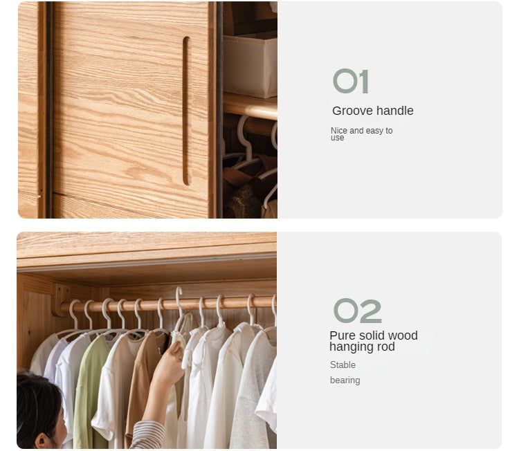 Solid Oak Wood Sliding Door Wardrobe Closet - Modern & Durable Storage for Bedroom, Living Room, or Walk-In Closet Organization