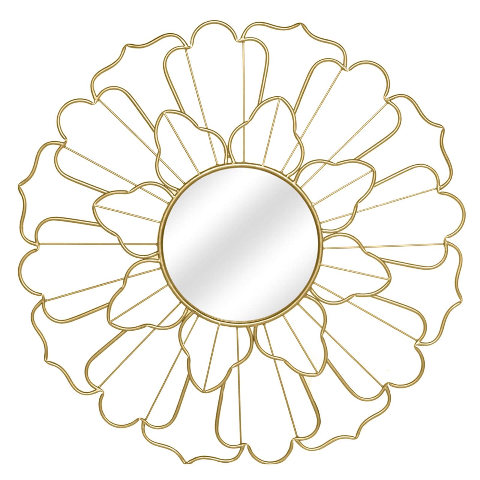 Vintage Gold Round Iron Wall Mirror with Lace Detailing - 35.5