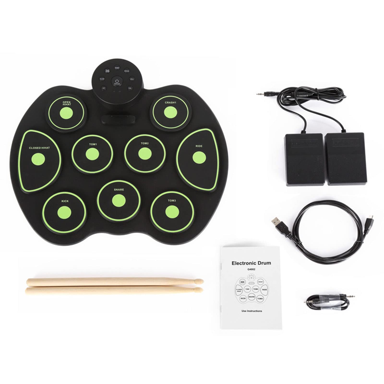 YaYiYa Electronic Drum Set - Foldable Silicone Hand Roll Practice Pad Kit with Drum Pedals & Sticks | Portable Drum Kit for Home Practice, Studio Recording & Live Performances