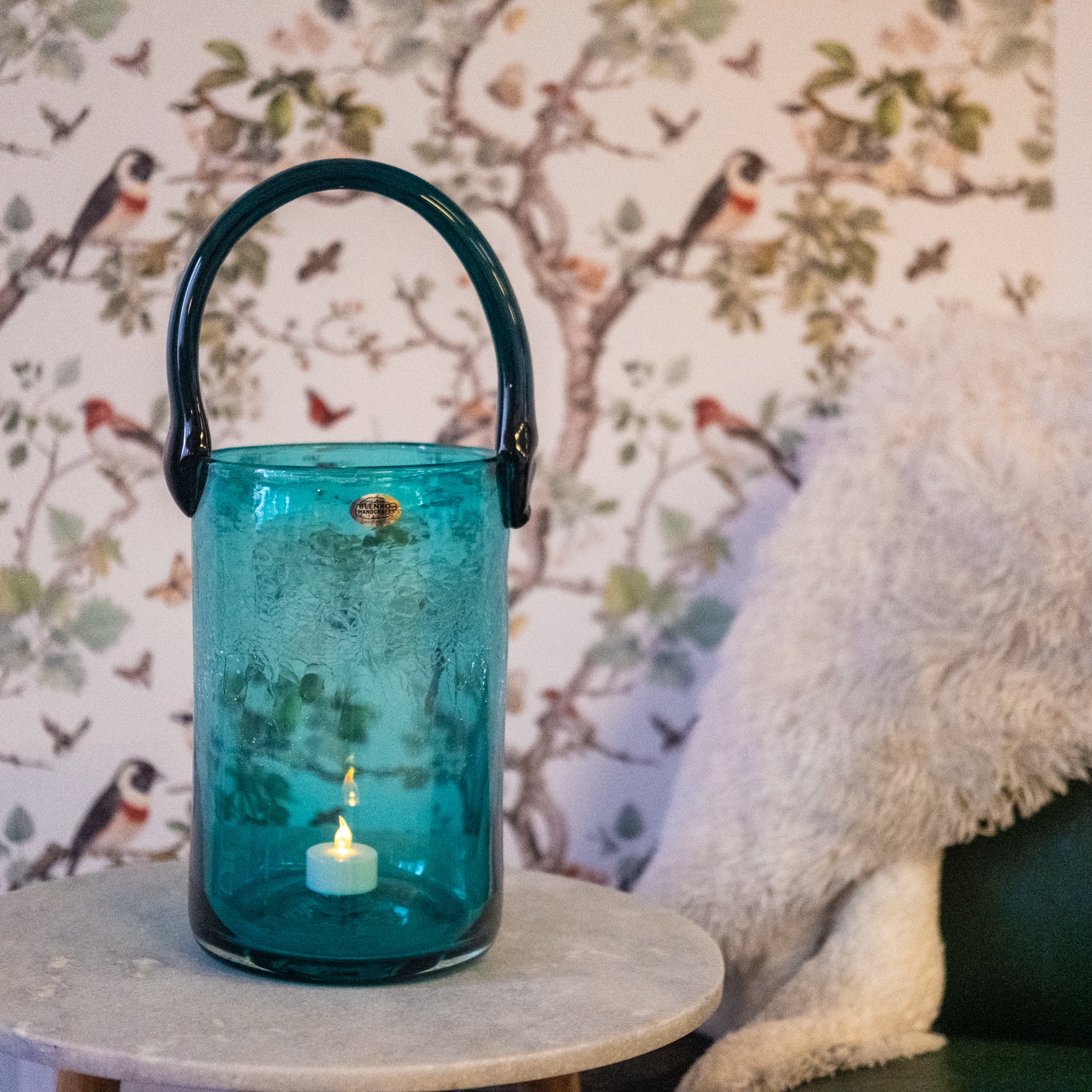 1823 Vintage Table Lantern - Seaspray Blue with Cerulean Handle | Coastal Decor, Cottagecore Lighting, Farmhouse Home Accent
