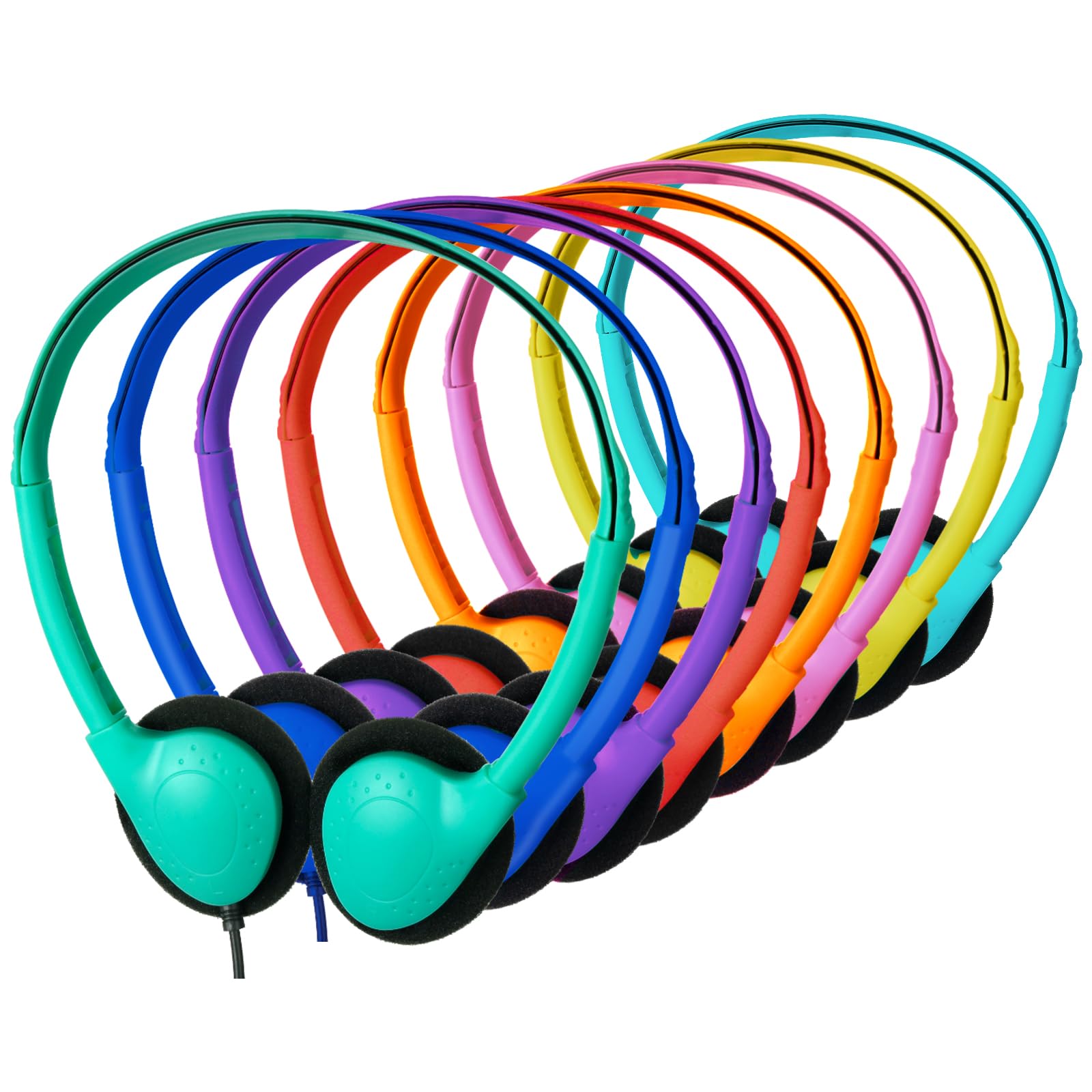 20 Pack Bulk Classroom Headphones for Students - Durable Kids School Headphones with 3.5mm Jack for Chromebook, Laptop, PC - Mixed Colors - Perfect for Online Learning, Computer Labs & Distance Education
