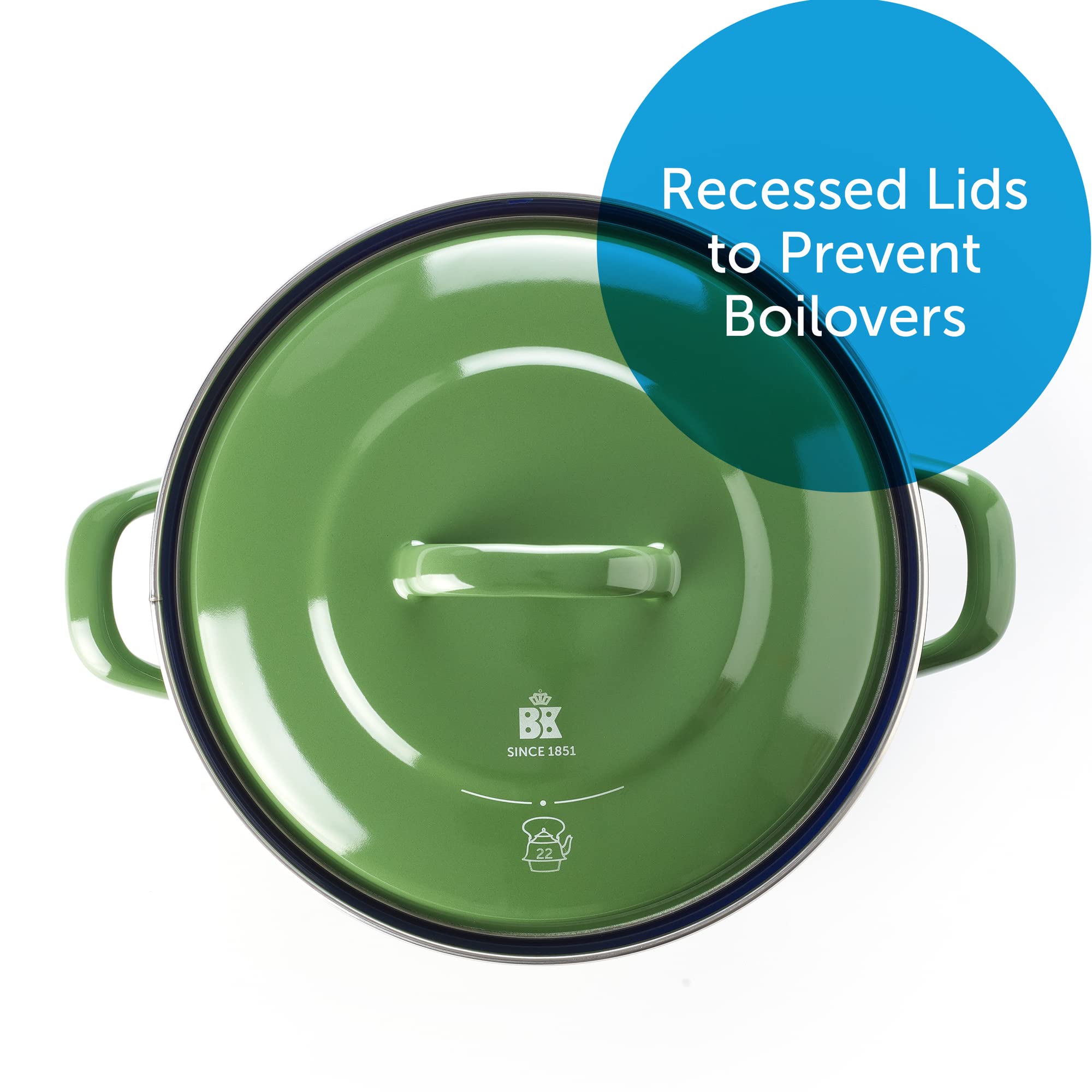 BK Indigo Dutch Heritage Round German Enameled Casserole Pot with Lid - PFAS-Free Ceramic Non-Stick Coating, 4.2L (24cm), Induction, Oven & Dishwasher Safe, Green - Perfect for Slow Cooking, Baking & Serving Dishes