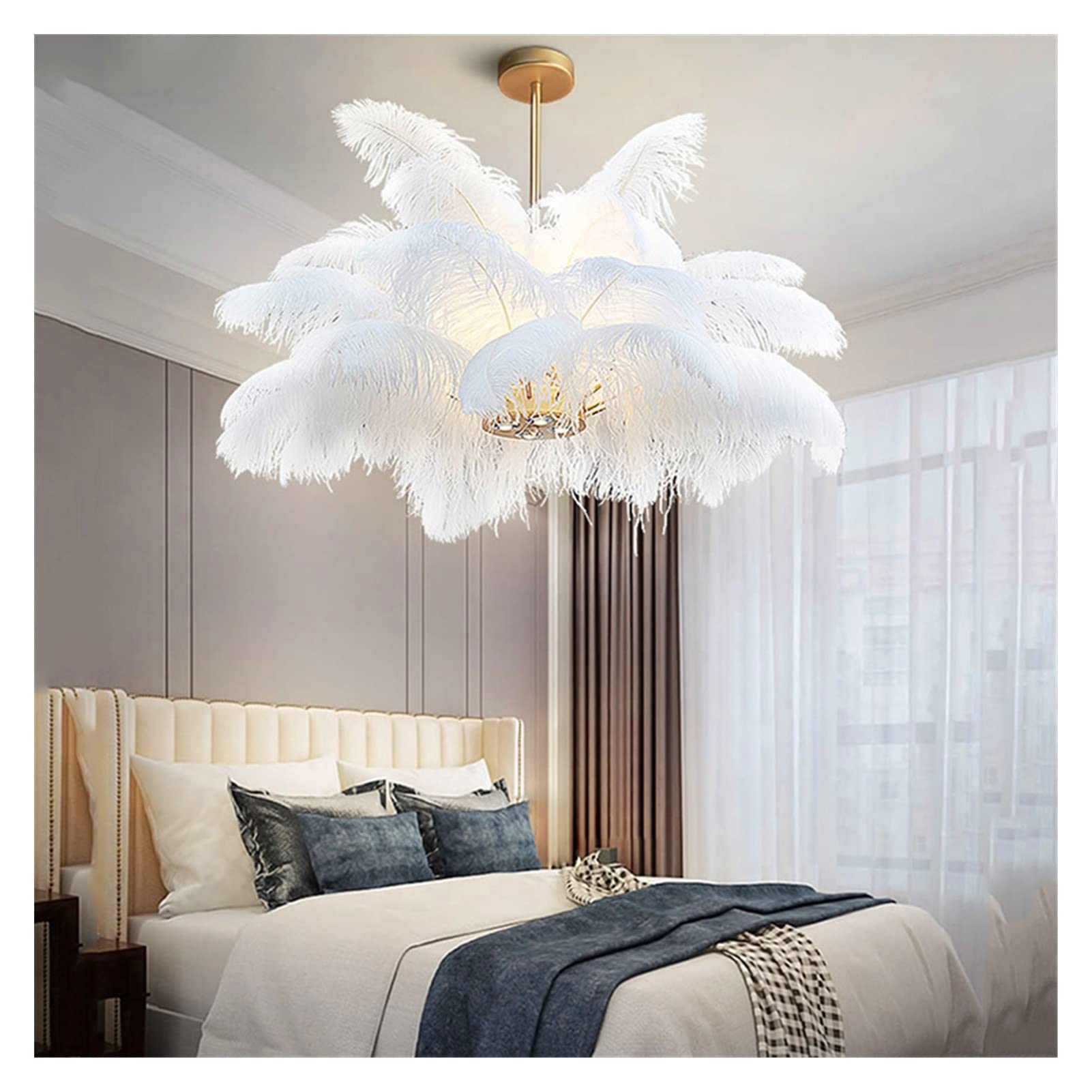 Modern LED Feather Chandelier - 80cm Hanging Light for Living Room & Bedroom