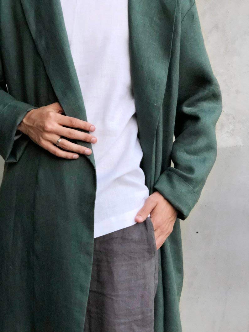 100% Natural Linen Bathrobe for Men - Soft & Breathable Summer Cardigan in Multiple Colors | Eco-Friendly Ethical Clothing for Spa, Beach & Home Relaxation