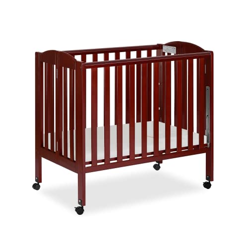 **Dream On Me 3-in-1 Portable Folding Baby Crib – Cherry Wood, Greenguard Gold Certified, Adjustable Mattress Heights, Locking Safety Casters – Convertible Bassinet & Side Sleeper for Nursery, Travel & Co-Sleeping**