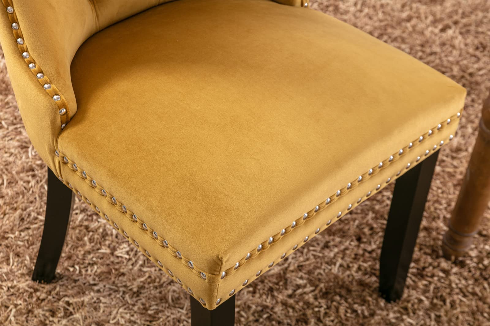 Luxury Velvet Upholstered Dining Chairs Set of 2 - Gold Button Tufted Accent Chairs with Nailhead Trim & Ring Pull Back for Elegant Dining Room Decor | Perfect for Home, Restaurant, and Office Use