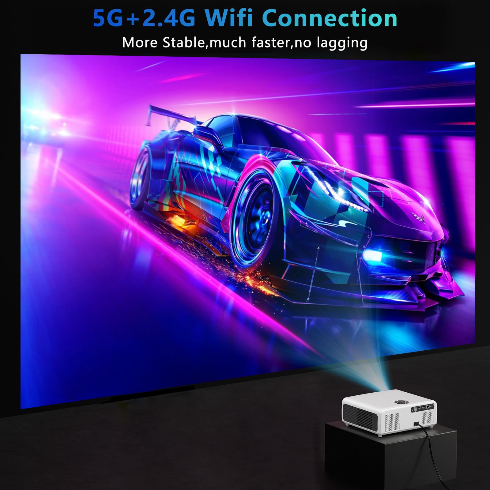 Auto Focus & Auto Keystone Smart 4K Outdoor Projector with WiFi & Bluetooth 5.2 - 1300ANSI DIPIKPRJ Movie Projector, 50% Zoom & 30W Speaker, Dust-Proof Home Theater for Backyard Movies, Gaming & Streaming with Phone/TV Stick/PC