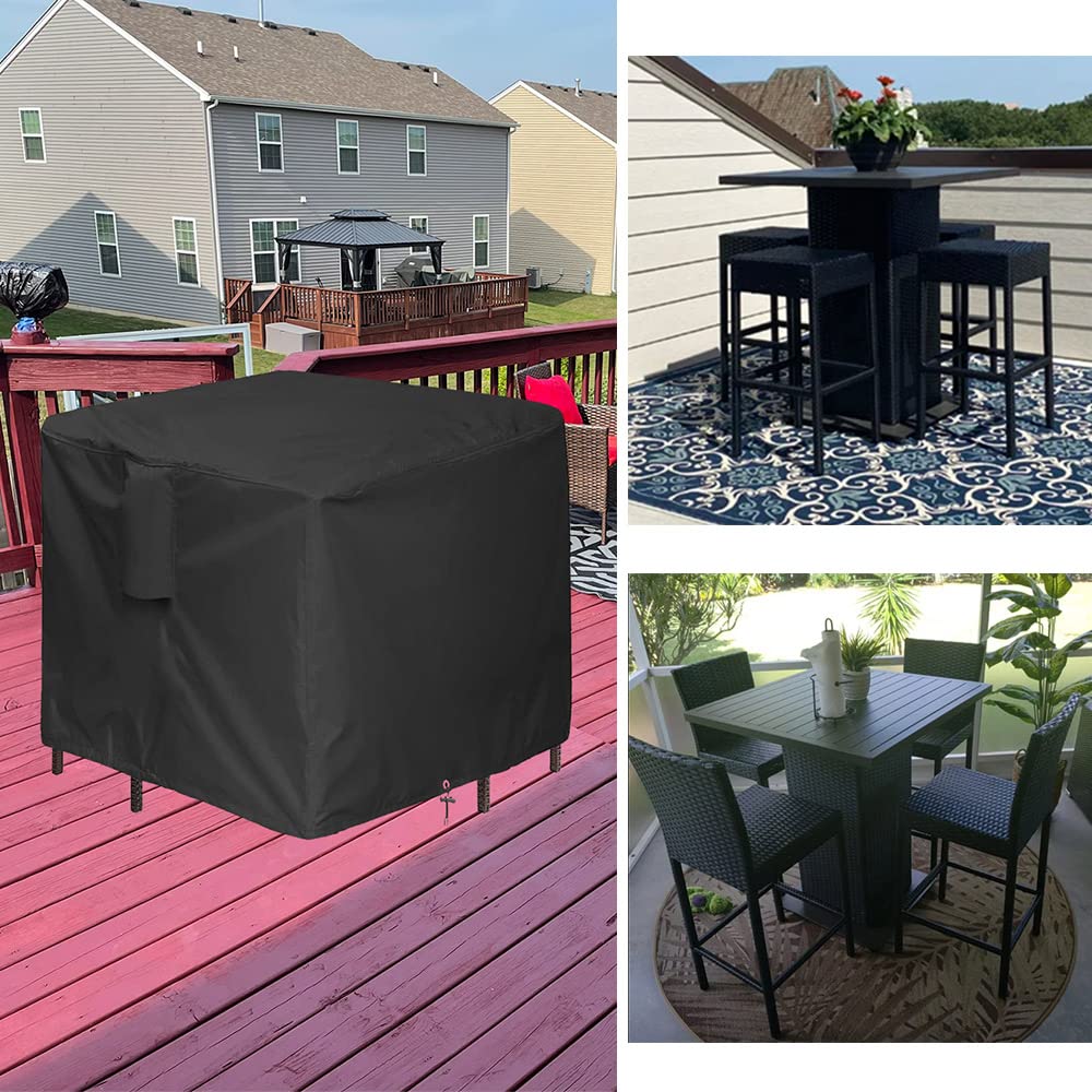 5-Piece Bar Height Patio Furniture Set - Waterproof 60-Inch Square High Top Bistro Table & Chairs with Winter Cover (Black) - Perfect for Outdoor Dining, Backyard Gatherings & All-Weather Protection