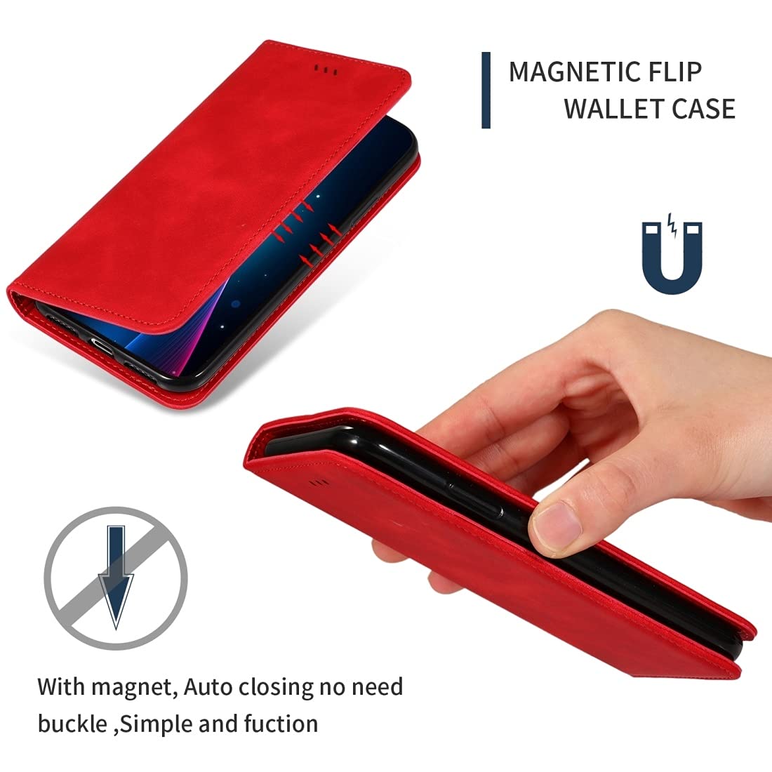 Vintage Leather Magnetic Flip Case for Google Pixel 4XL - Soft Skin Feel, Business Style (Red) | Perfect for Office, Travel & Everyday Protection