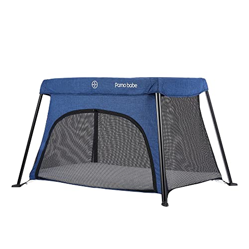Pamo Babe Travel Crib - Lightweight Portable Playard for Babies & Toddlers | Foldable Compact Baby Bed with Carry Bag | Perfect for Travel, Camping & Home Use (Blue)
