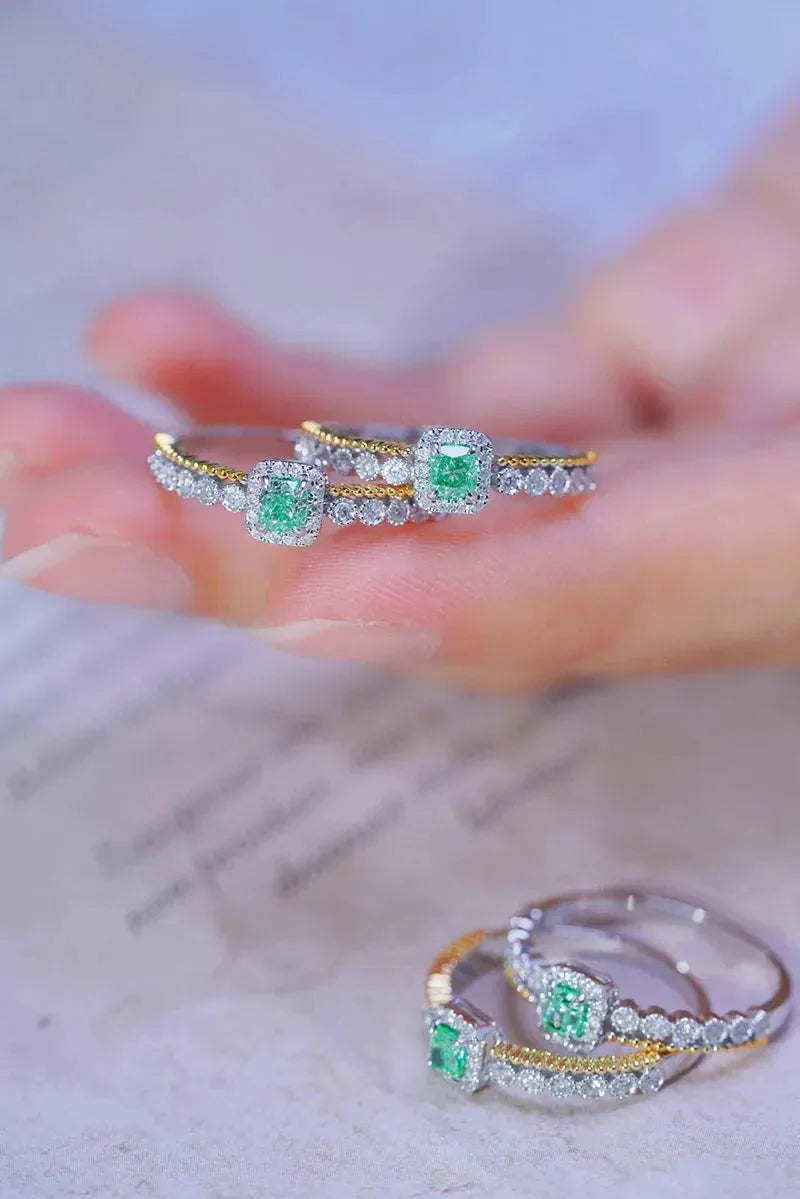 18K White & Yellow Gold Luxury Cushion Cut Natural Green Diamond Engagement Ring for Women - Wedding Proposal, Anniversary Gift, Bridal Jewelry