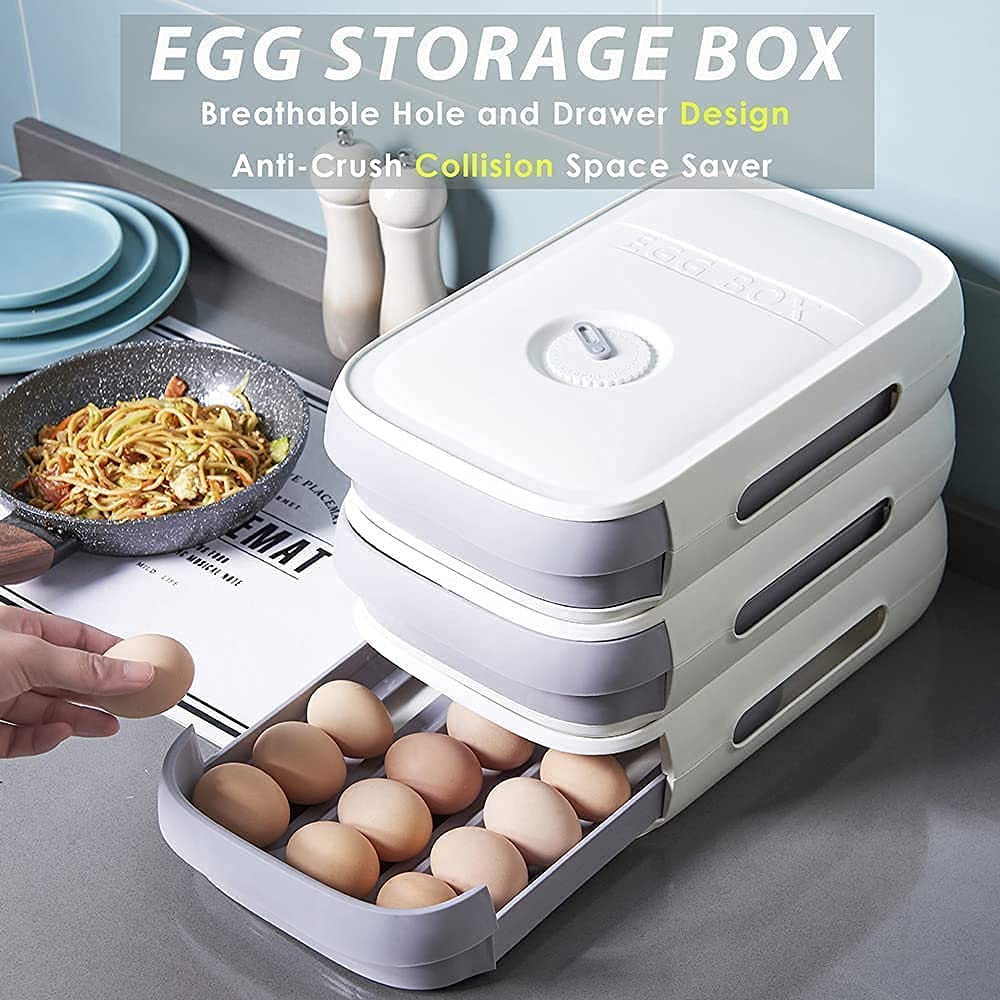 2-Pack Green Refrigerator Egg Storage Container with Date Tracker - Drawer-Style Fresh Egg Keeper for Home Kitchen Organization | Perfect for Storing, Organizing & Tracking Egg Freshness in Your Fridge