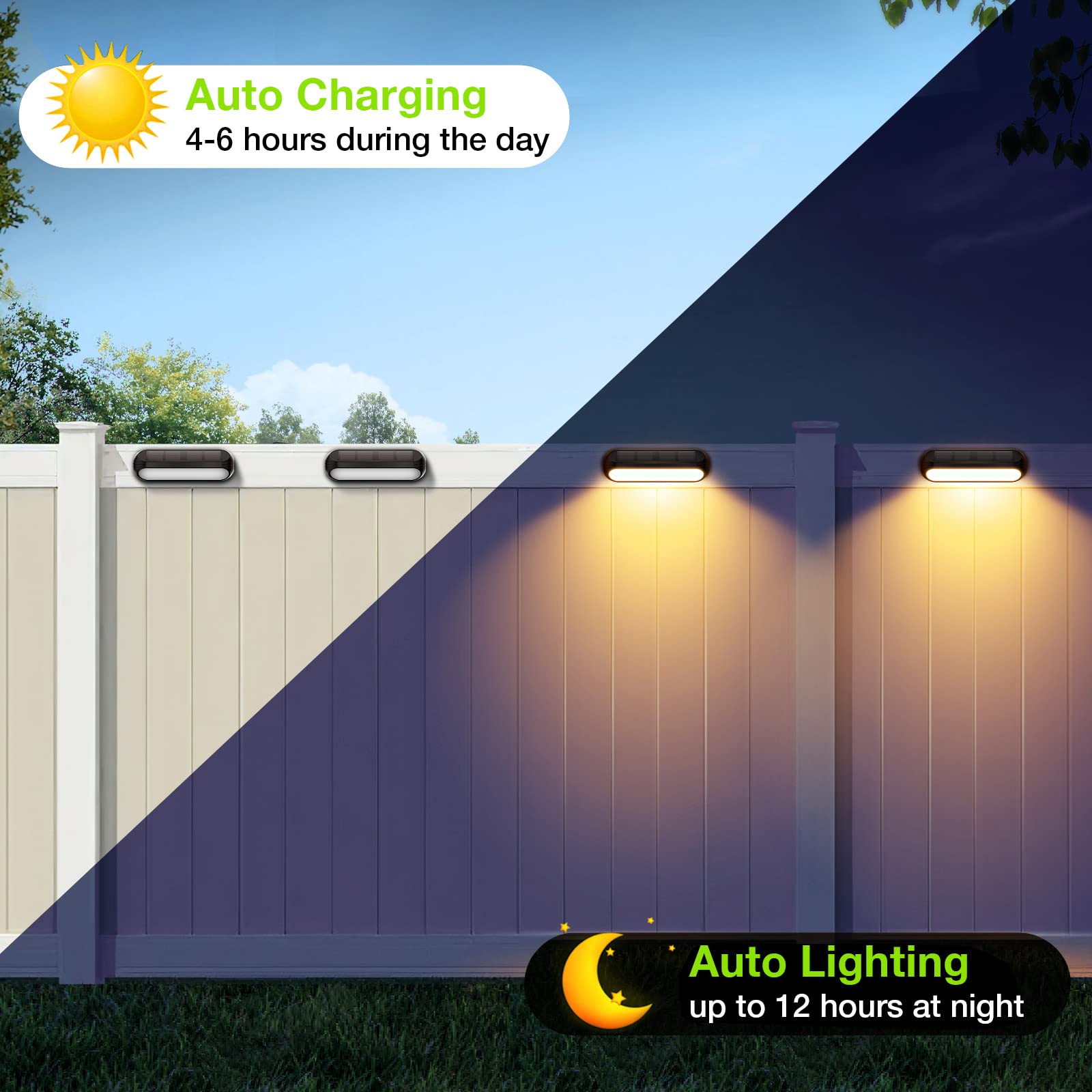 WdtPro Solar Fence Lights Outdoor Waterproof - 4 Pack Bright Solar Deck Lights with Warm White & RGB Modes, LED Solar Step Lights for Stairs, Steps, Deck, Fence, Pool, Patio - Perfect for Garden, Pathway, and Landscape Lighting