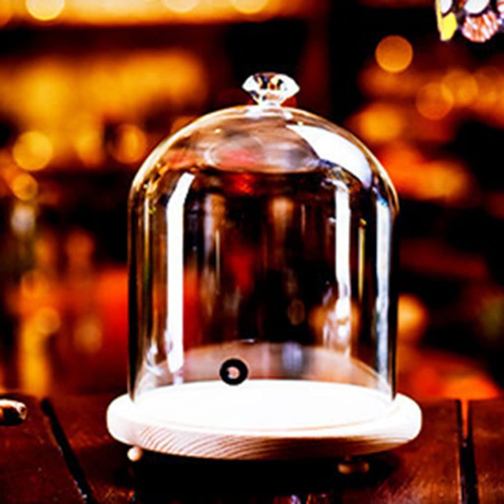 Glass Display Dome Cloche for Smoking Cocktails & Desserts - Dome Cover with Wooden Base - Cocktail Smoke Infuser Lid - Perfect for Mixology, Home Bars & Gourmet Dessert Presentation